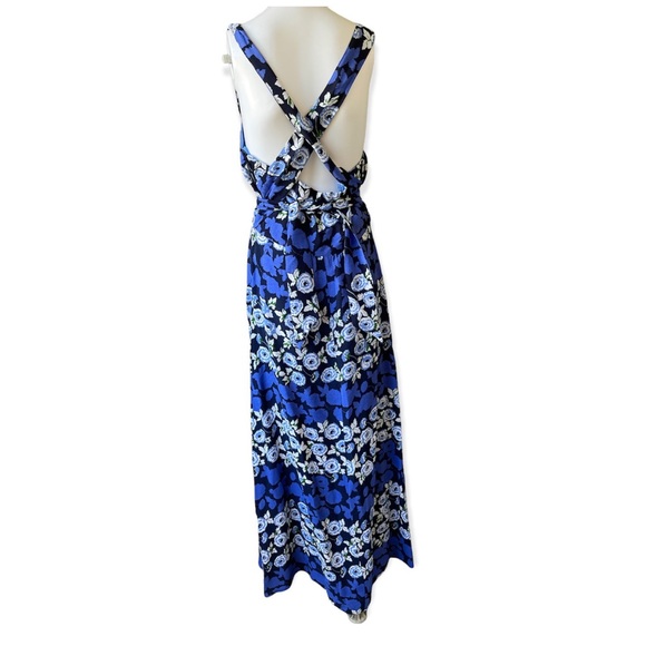 Anthropologie Maeve Cutout Criss Cross Anakena Blue Floral Print Maxi Dress 12 - Picture 3 of 5